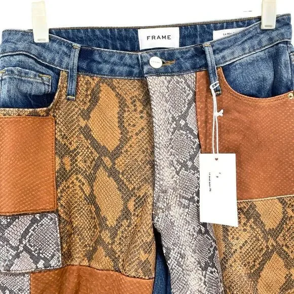 NEW Frame‎ Le Mini Patchwork leather Bootcut Jeans Size 26 boho western cowboy